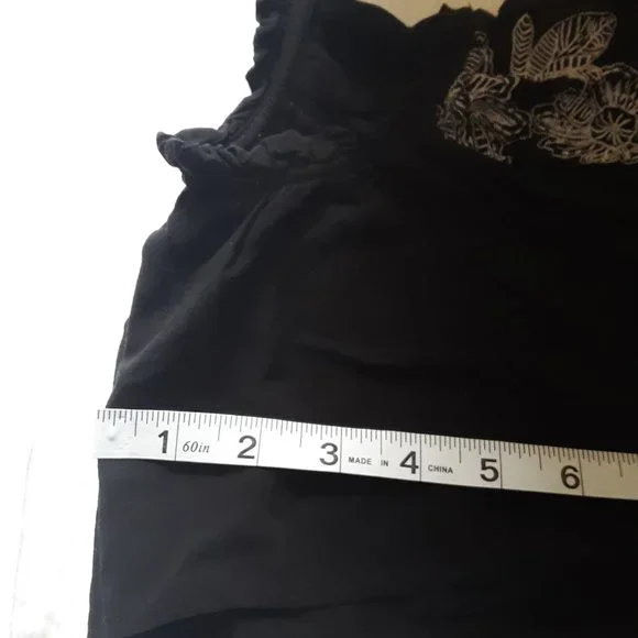 Loft White Embroidered Floral Split Neck Black Dress(as is -no belt) - Picture 12 of 14